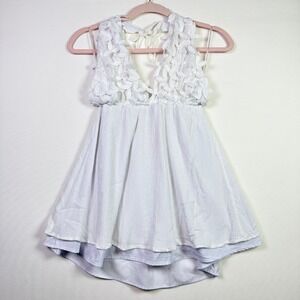 SOLARIS style White Leaf Applique V-Neck Babydoll Halter‎ Top Size M